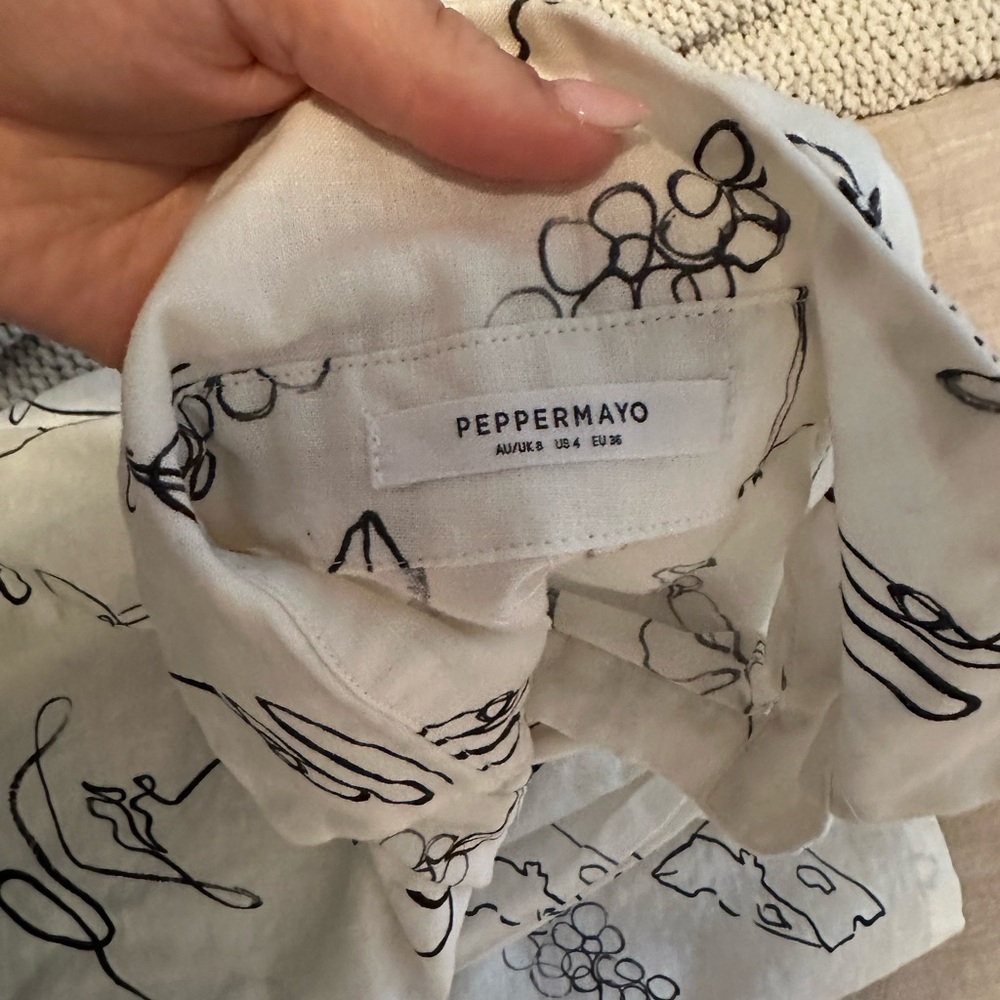 Peppermayo Cream and Black Graphic Button Up